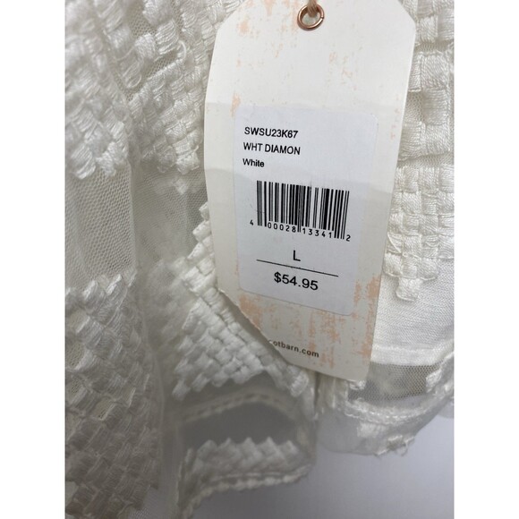 Shyanne Diamond Embroidered Mesh Top Ivory Bell Sleeve Lace Boho Western Sz L - Picture 5 of 10